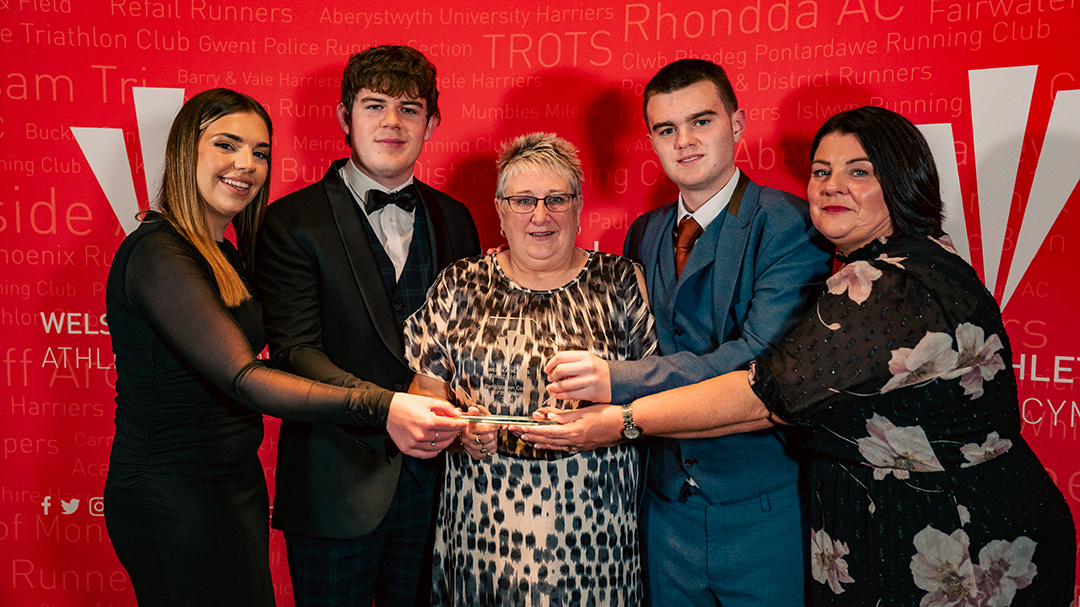 Pauline, Glyn Pugh's wife celebrating the award with family.